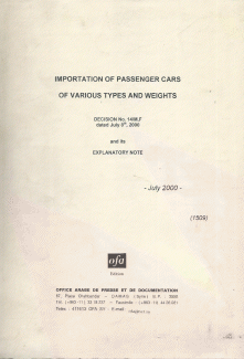 Importation of passenger cars of various types and weights